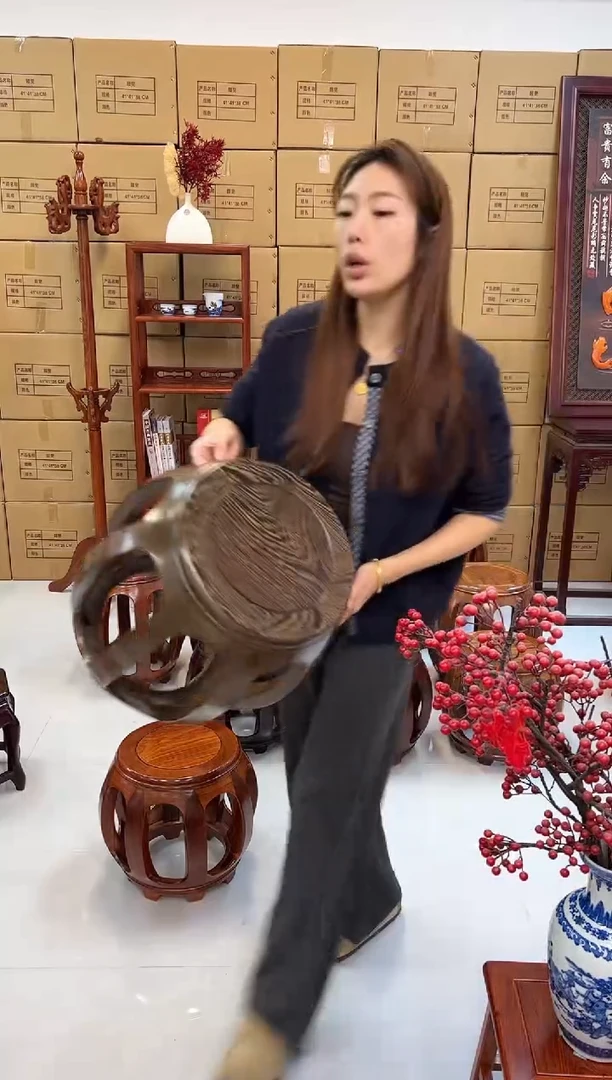 鸡翅木类家具4张鸡翅木大号鼓凳  假一赔四