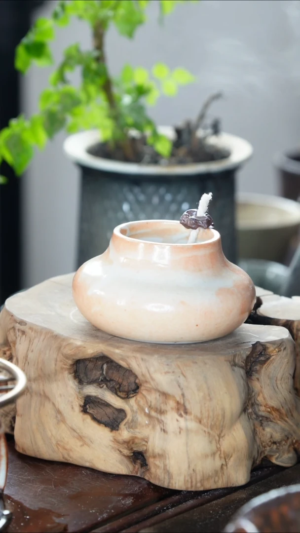 紫砂全手工白泥油灯