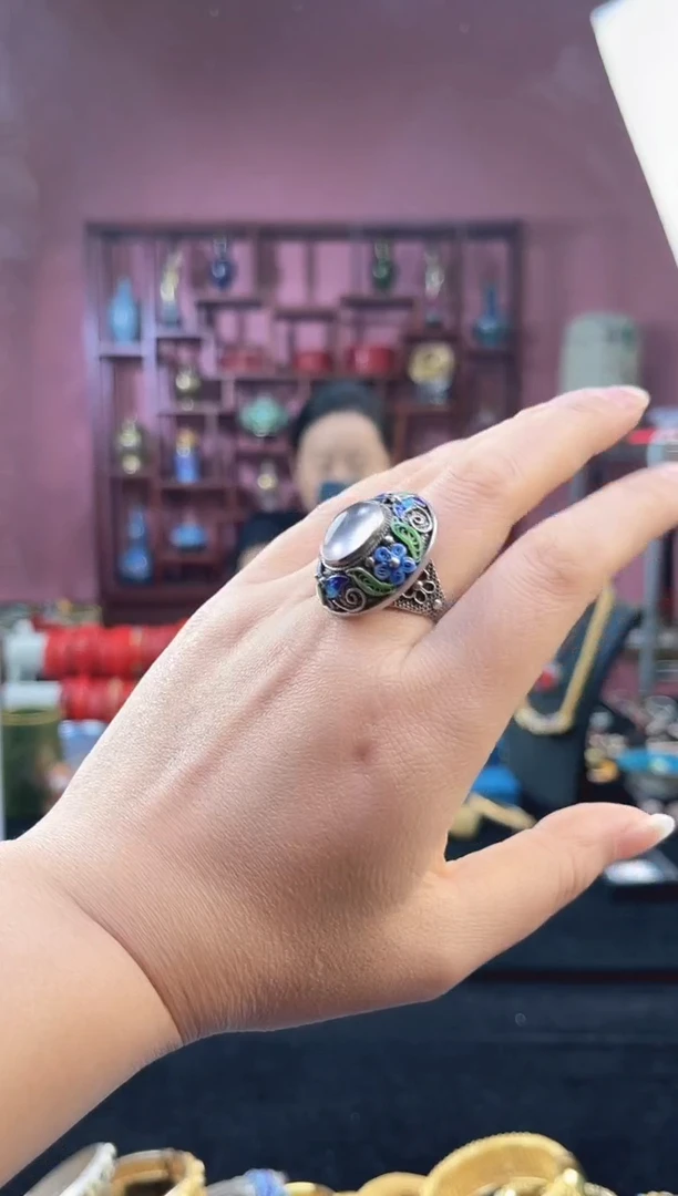 非遗技艺 花丝镶嵌戒指 淡粉 素银