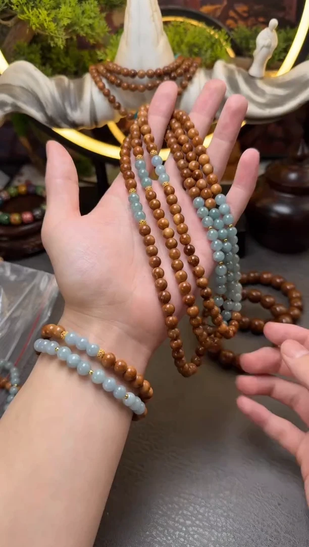 手串库克未镶嵌库克蓝水翡翠圆珠双圈