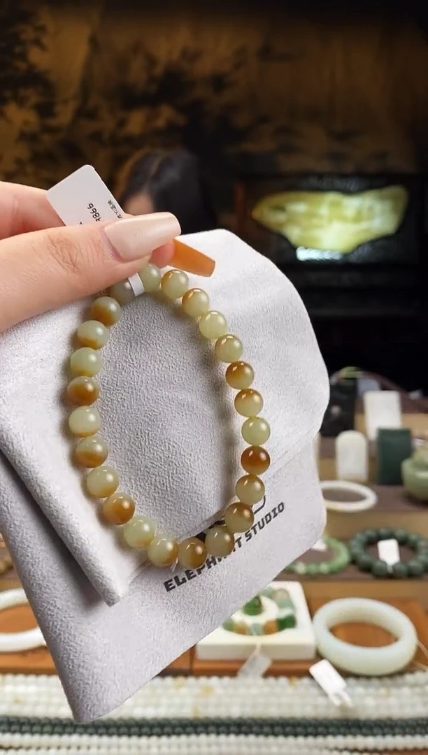 未镶嵌手链和田玉（糖玉）聚宝盆 8mm