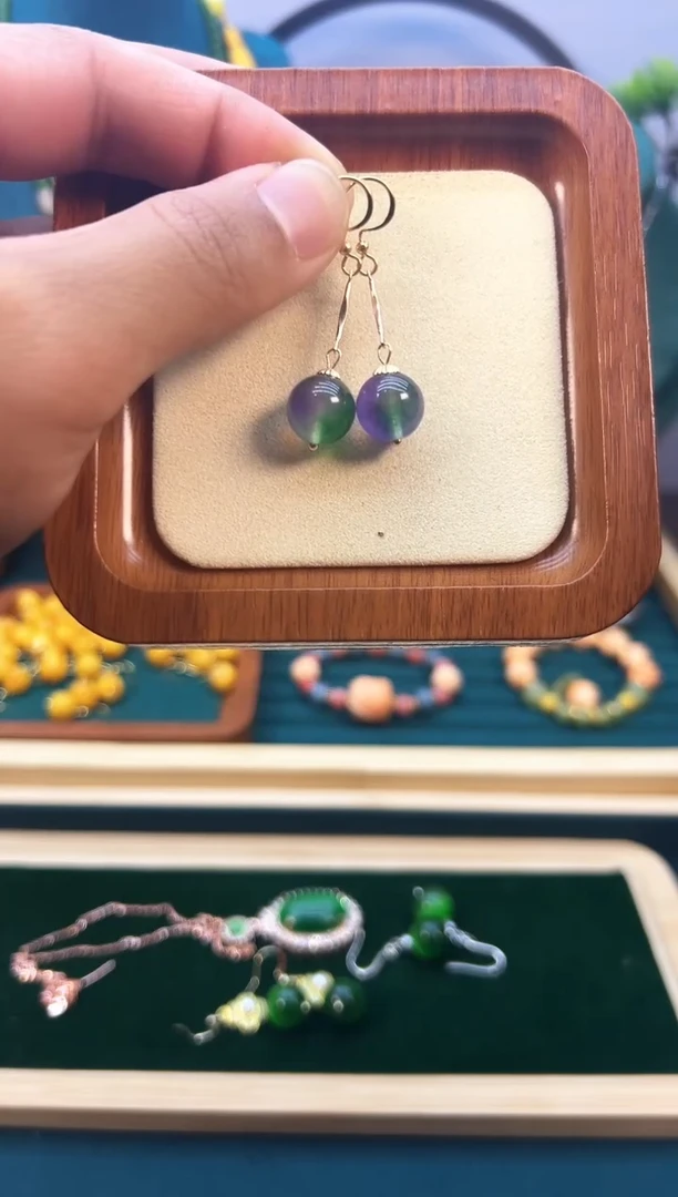 翡翠14K金镶嵌耳饰E346