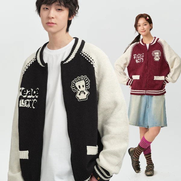 Dangerouspeople薛之谦dsp棒球领撞色设计情侣百搭潮针织毛衣开衫