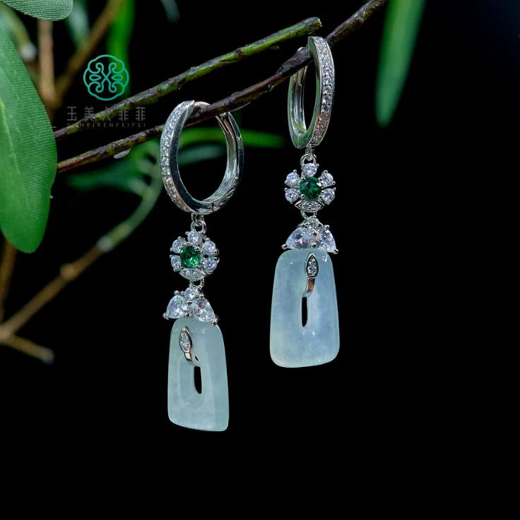 菲菲珠宝好*S925翡翠方形约22*10mm耳环