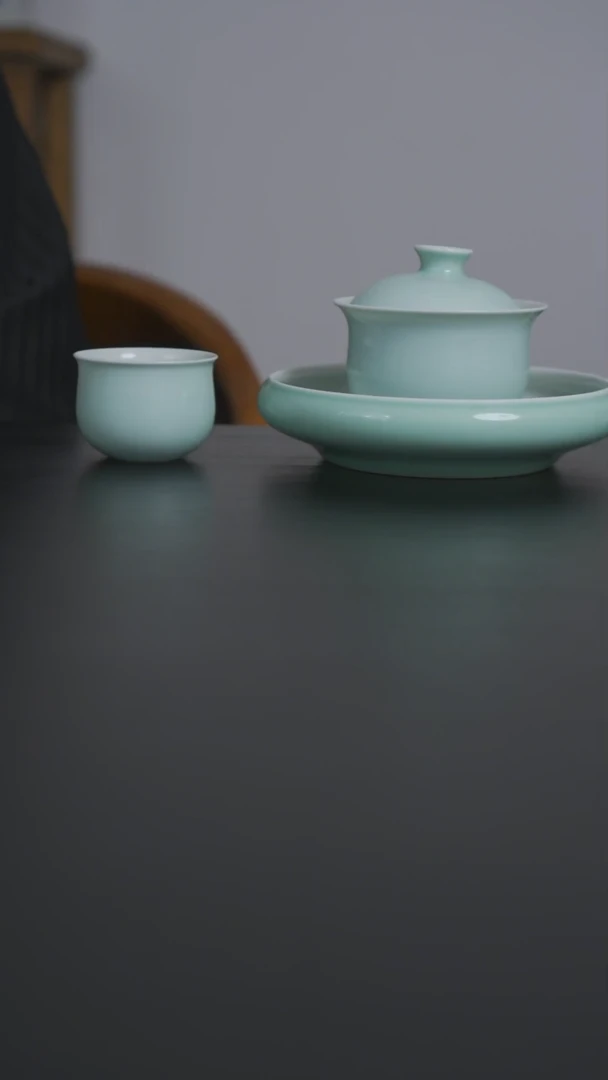 盖碗粉青套组盖碗壶承主人杯