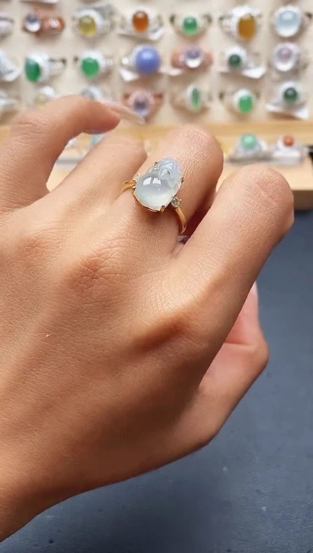 银S925镶嵌戒指翡翠缅甸天然A货翡翠1 10-5