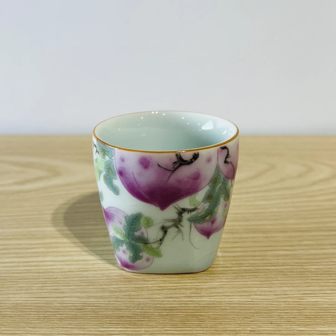 吾游茶器玉清釉桃天圆地方杯高档主人杯