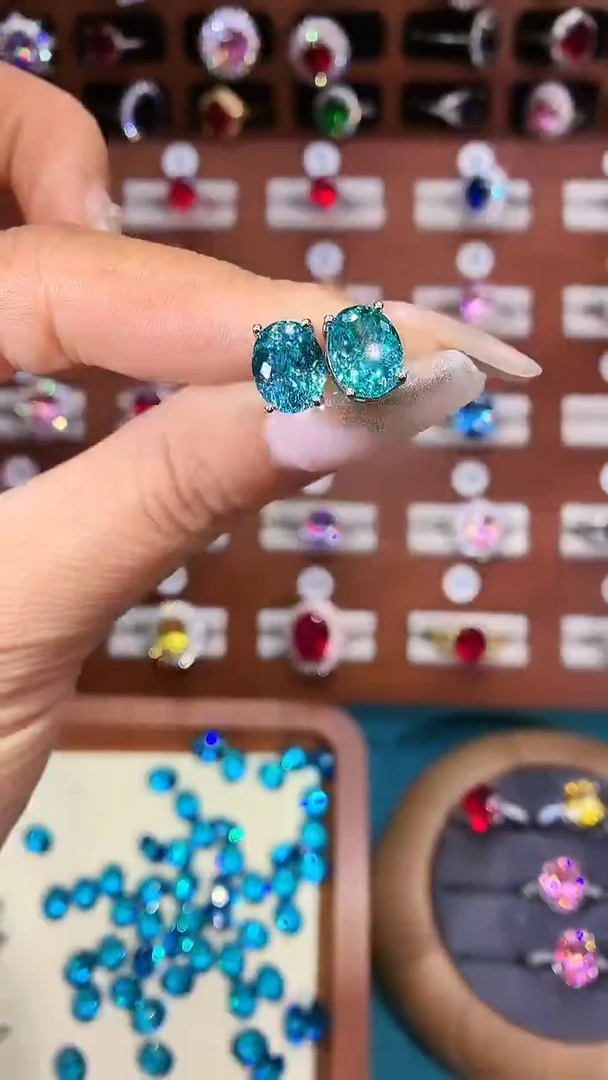 无925银帕拉蓝绿色耳钉鸟巢切白810