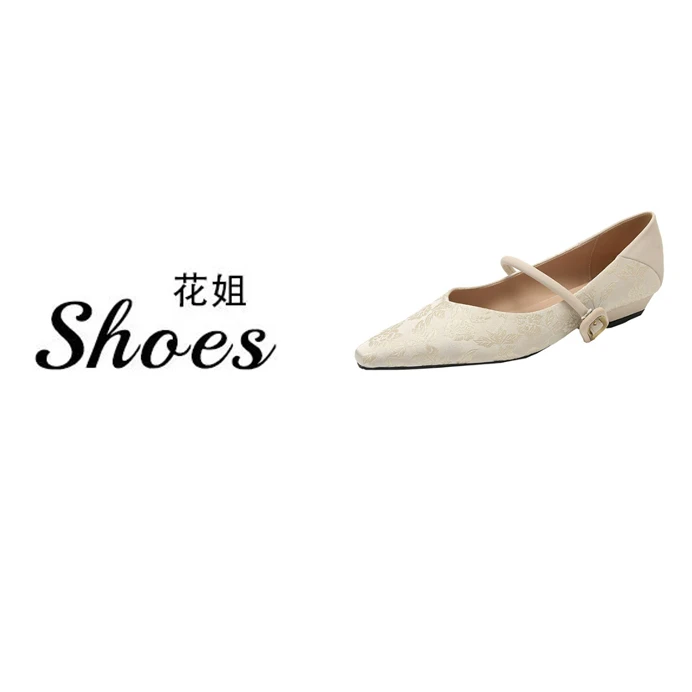 Yhm7310-1新中式国风浅口平底单鞋高级缎面复古尖头一字带女鞋