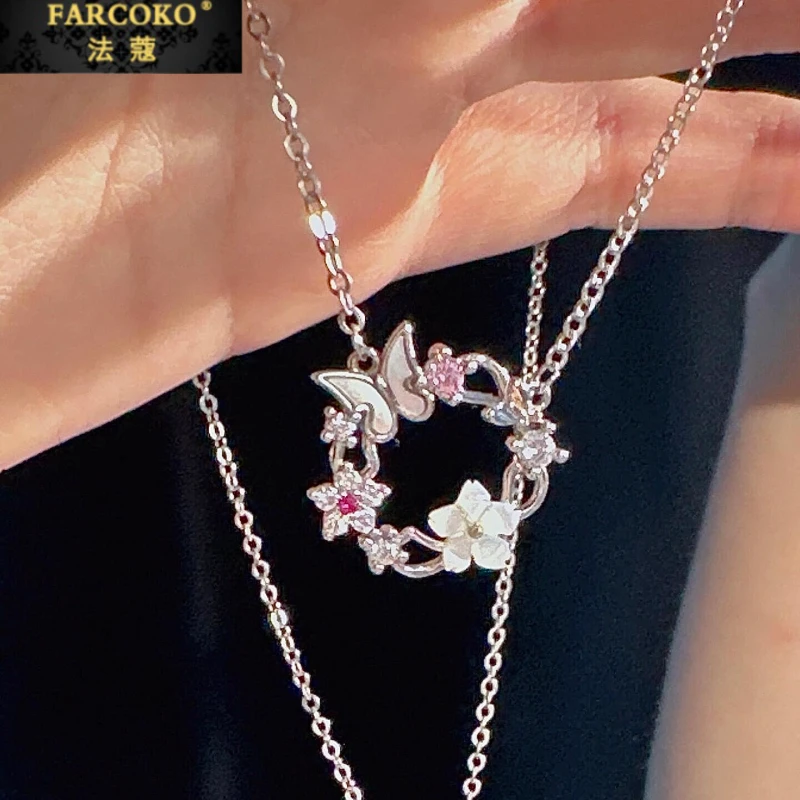 FARCOKO/法蔻 吊坠925银 蝴蝶花项链轻奢设计感感双12礼物送女生