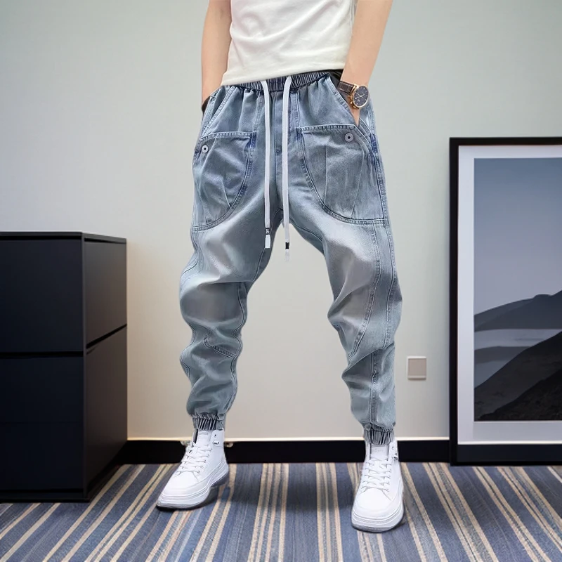 潮牌流行哈伦牛仔裤男宽松束脚九分裤子2025新款春秋牛仔休闲男裤