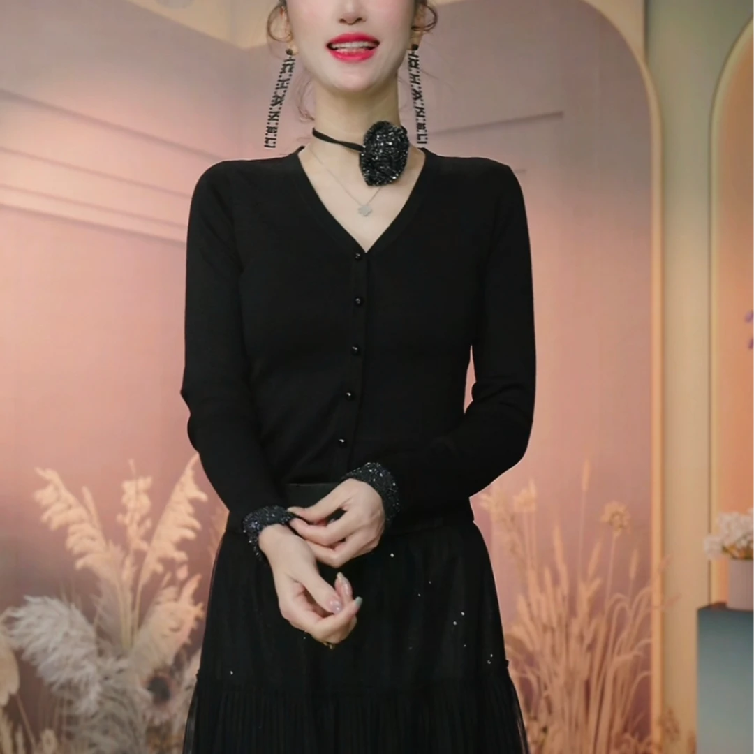 设计师气质时尚秋季新款轻奢名媛花朵开衫上衣 X2285 S