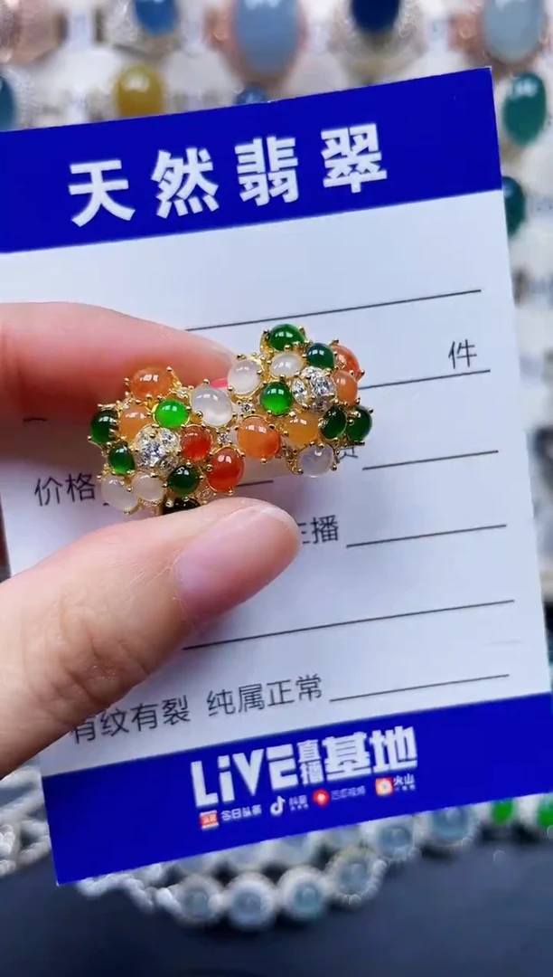 银S925镶嵌翡翠耳饰756