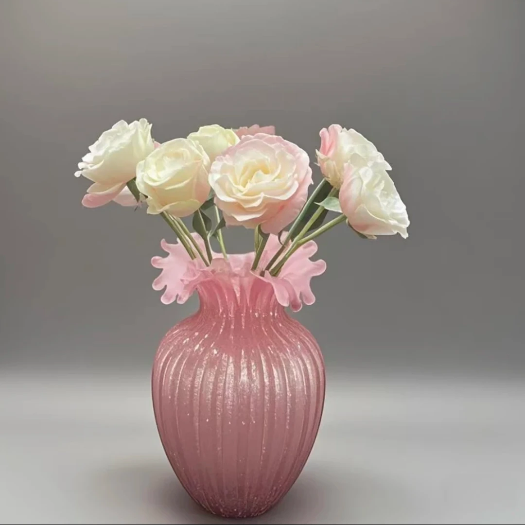 粉色夜光浪花芬顿夜光花瓶水养鲜花插花琉璃花瓶