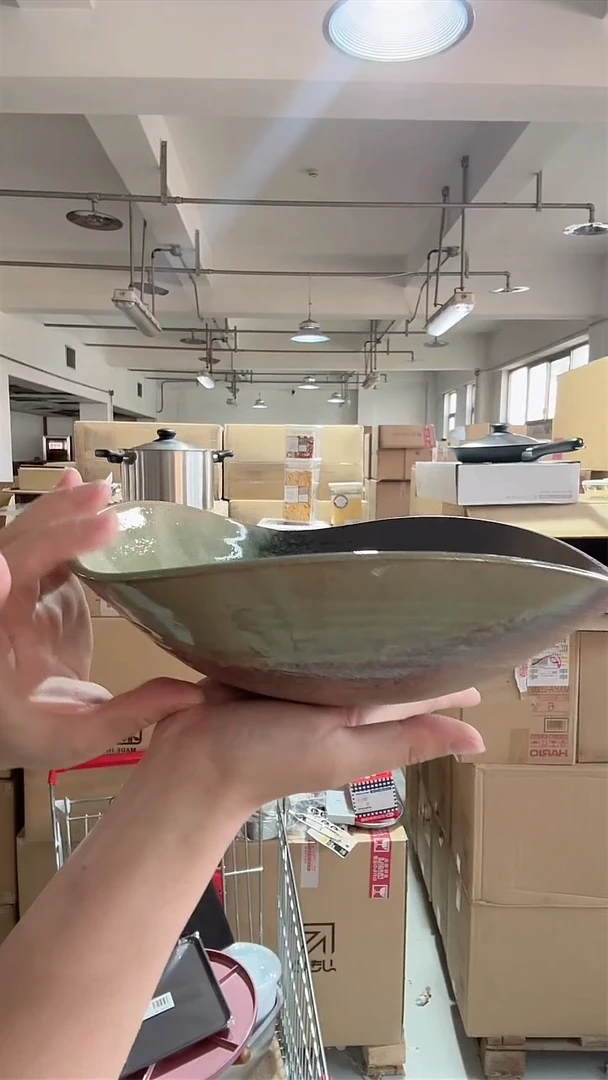 万古烧 织布拼釉异型大钵