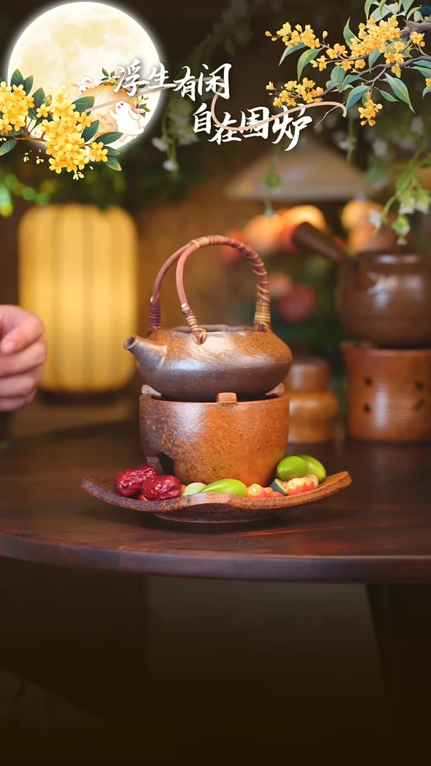 知足提梁壶+瓦片炉+酒精灯罐+烤网