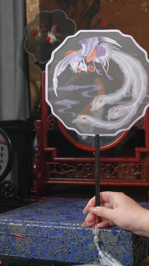 刺绣团扇-双面绣花非遗