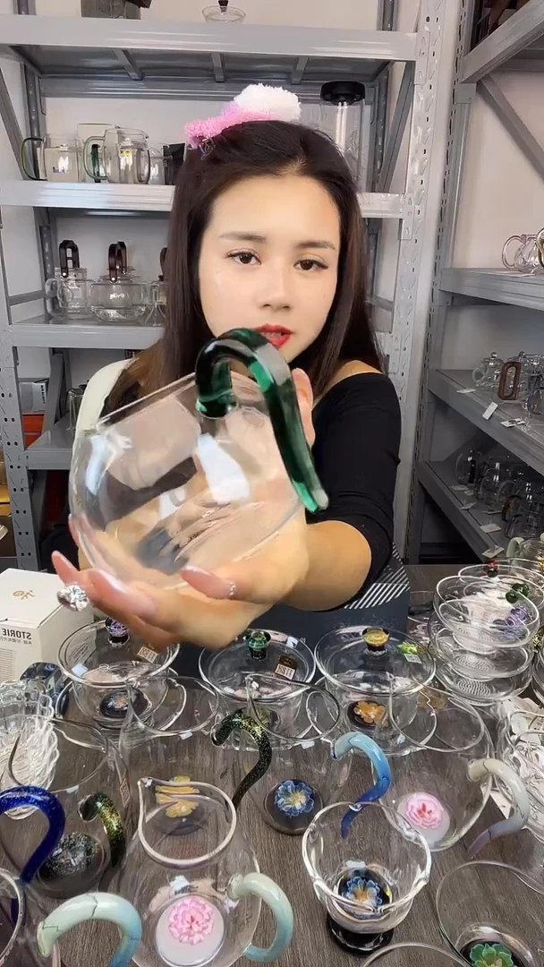 手工艺品玻璃禾器 淡然公道杯墨绿色 孤品