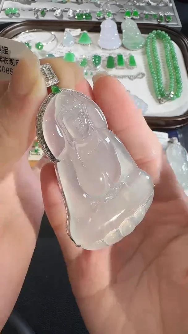 吊坠(不含链)18K金镶嵌翡翠【源头工厂】钻石镶嵌