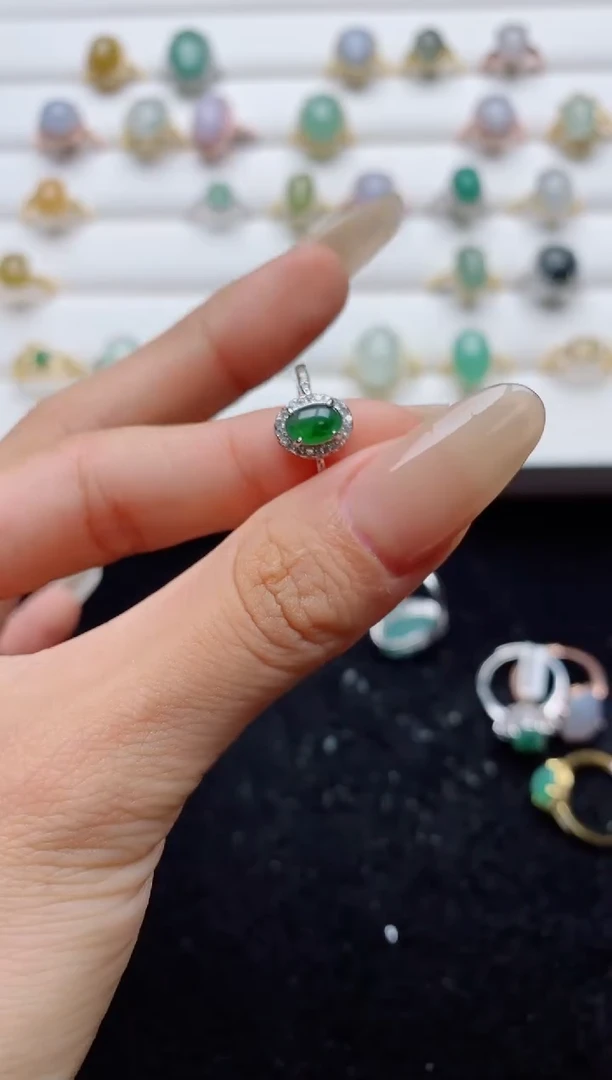 翡翠戒指银S925镶嵌.