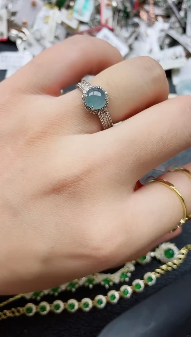 银S925镶嵌戒指翡翠1