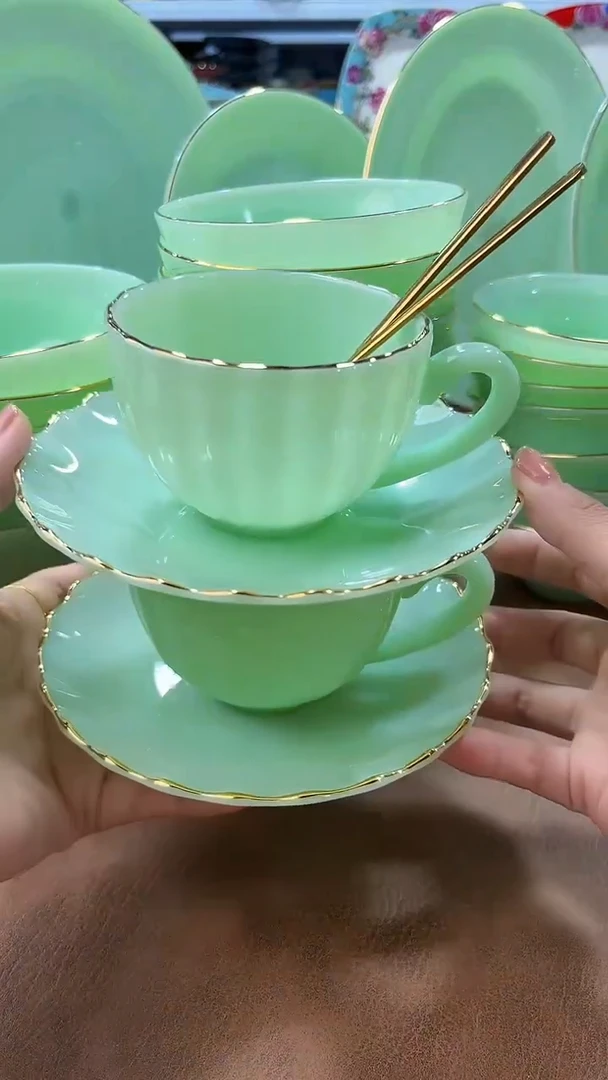 玉瓷咖啡杯三件套2组
