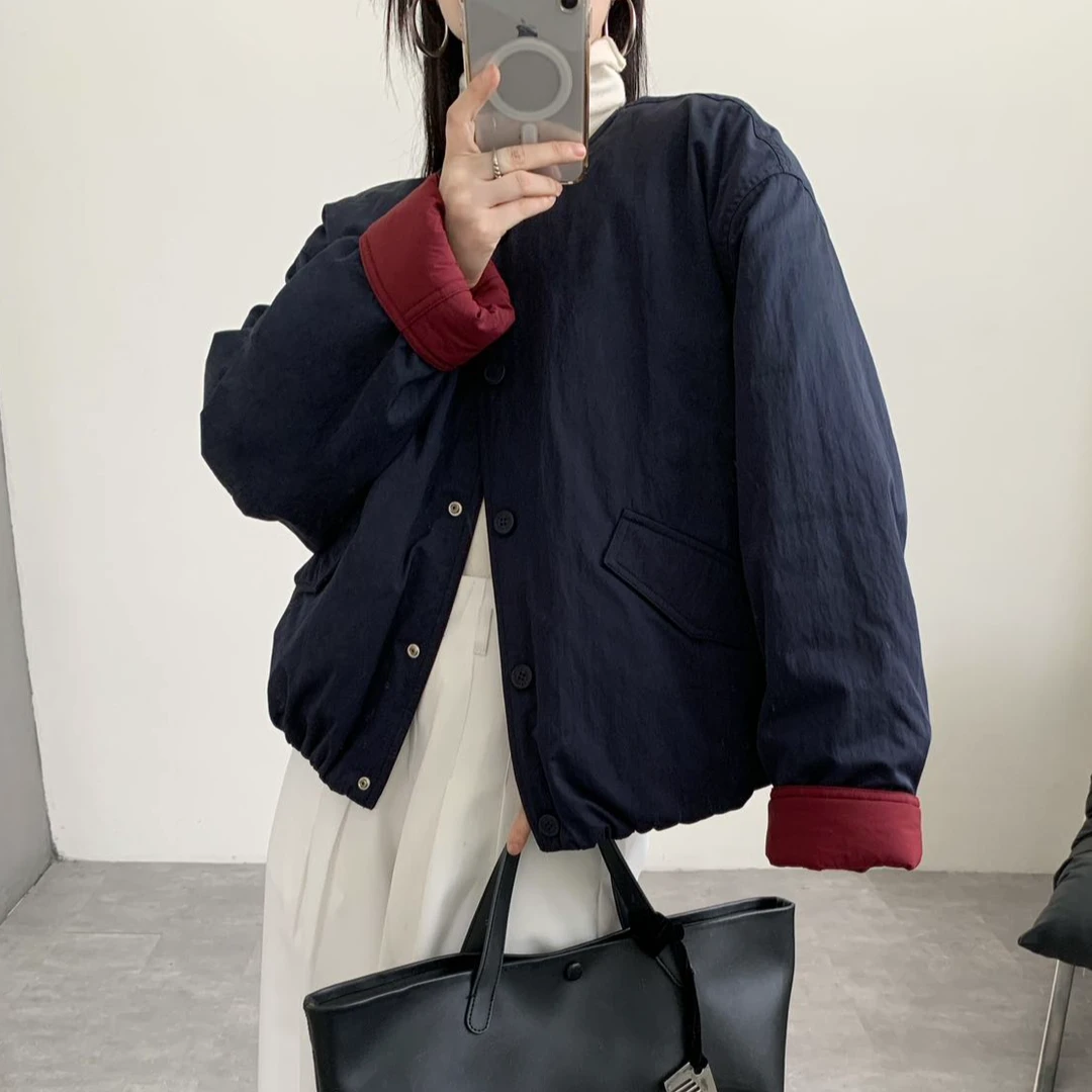 【吴姐定制】8043A 秋冬女款两面穿圆领棉衣外套