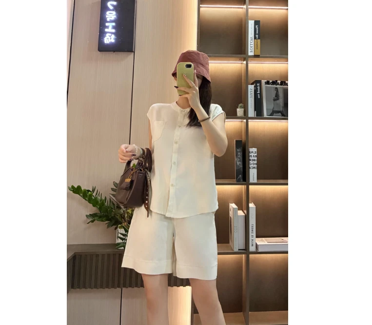 8365夏季新款洋气宽松显瘦短袖衬衣短裤两件套
