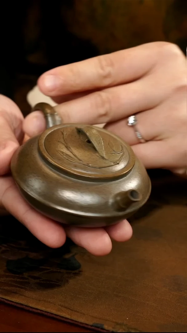 茶壶紫砂柴烧贴竹线圆壶