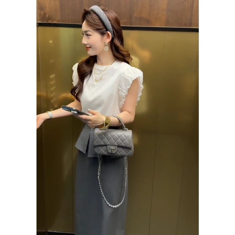 今年流行一整套2025新款韩系简约百搭短袖上衣设计感半身裙两件套