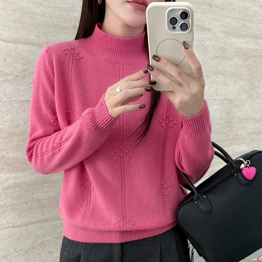 半高领球球女士羊毛毛衣秋冬