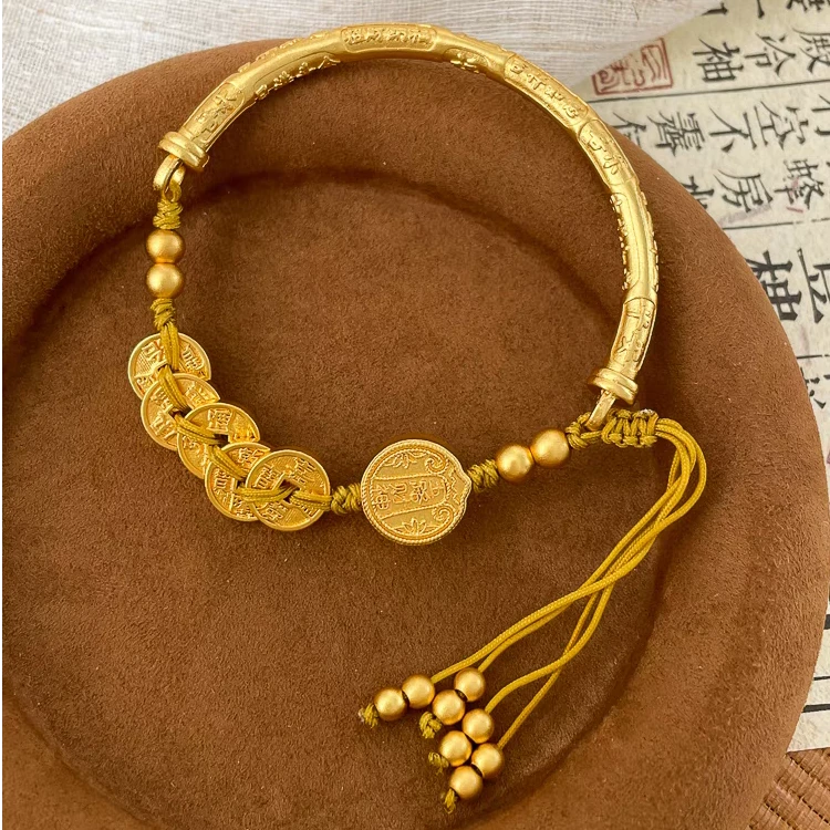 爱恒信【推荐】足金999金钱币盘缠子金手链气质精