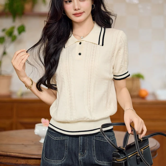 2025新款独特小衫miu系夏季爆款polo衫冰丝翻领女装上衣A23