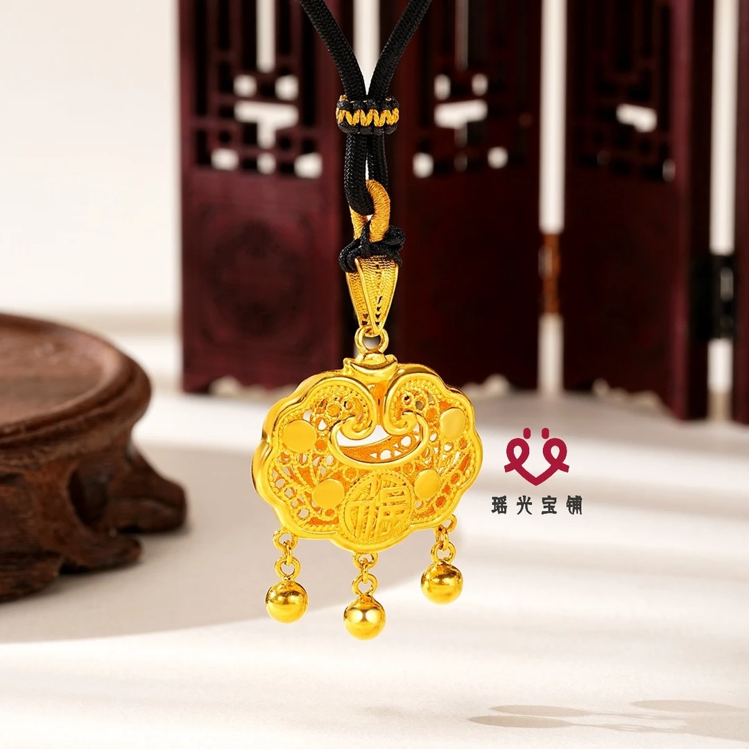 吊坠足银 平安福字锁 5D厚包古法时尚新国风男女款挂坠编绳可调节