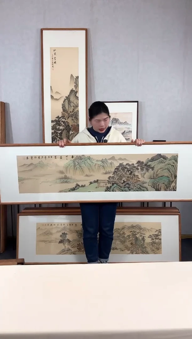 【闪购商品】国画手绘*松下品茗*52*172cm实木框