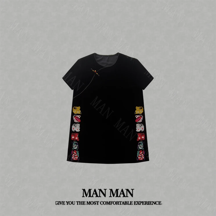 满满出品-『十二生肖桑蚕丝丝绒刺绣衫』重磅气质百搭新中式短袖