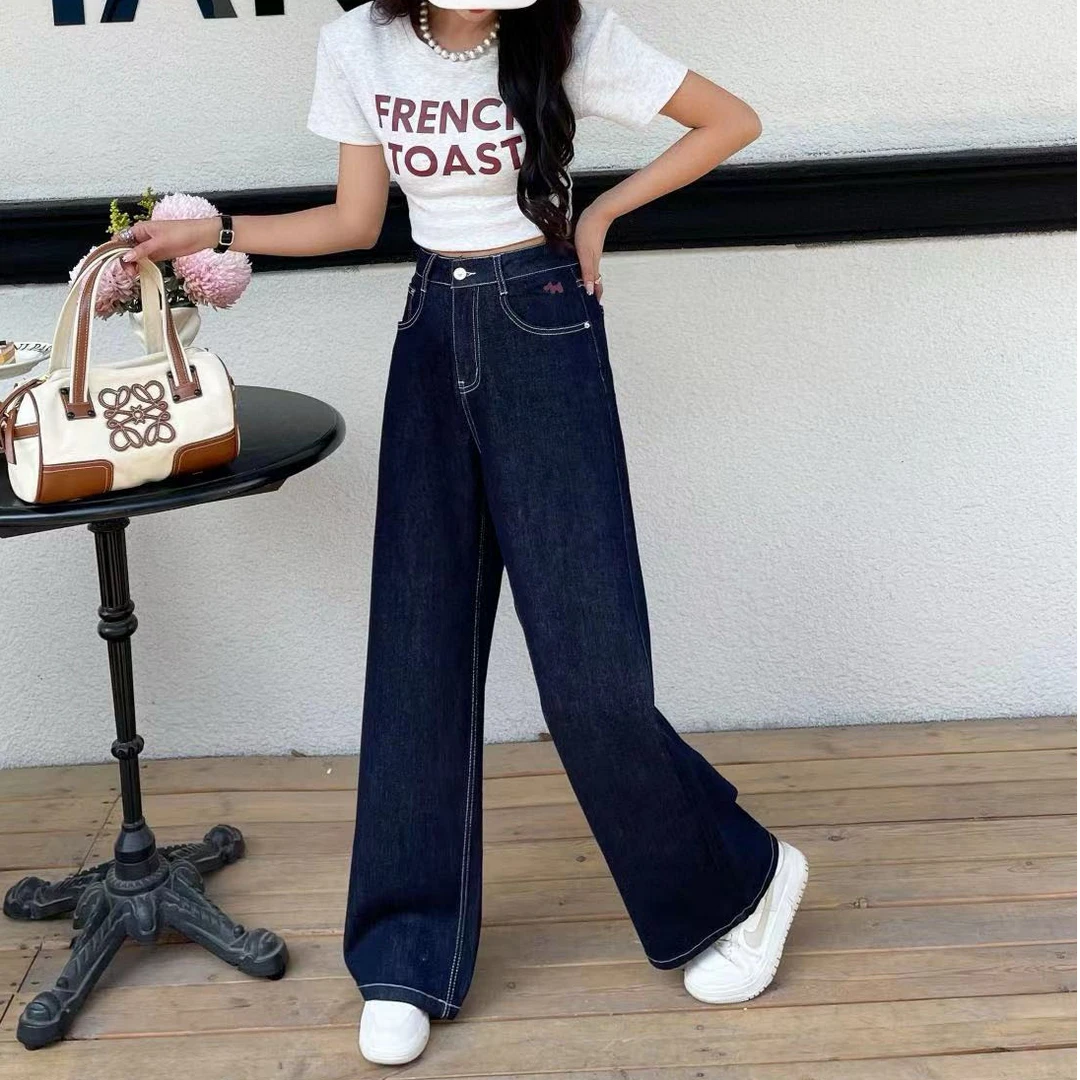 6110不褪色刺绣小狗直筒裤女