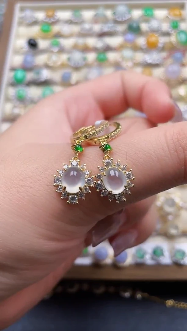 银S925镶嵌翡翠耳饰116