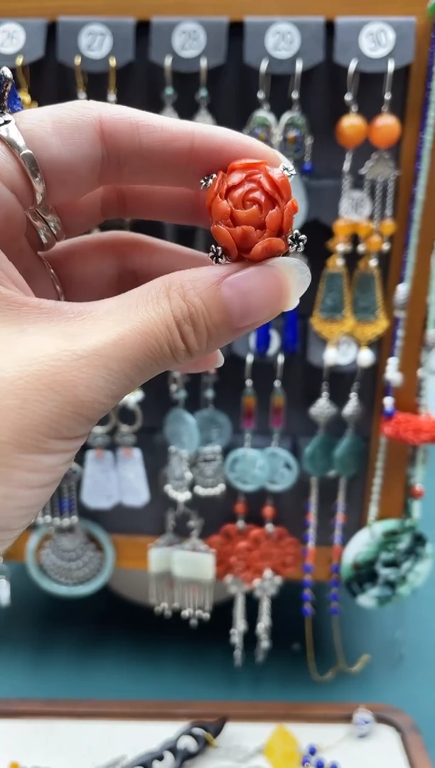 南红玛瑙银S925镶嵌戒指盏*饰品