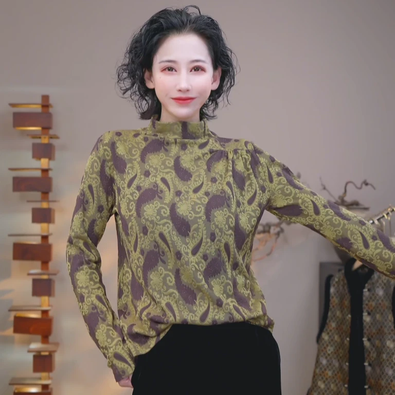 气质减龄一体绒常规法式厚款中老年女装长袖打底衫C223