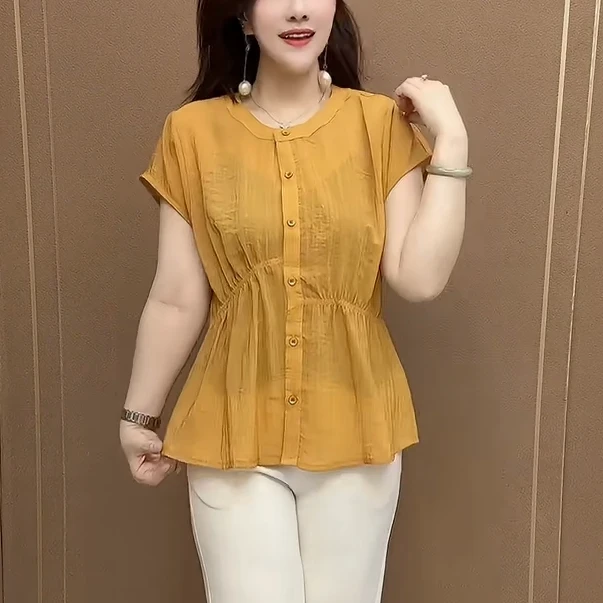 夏款短袖衬衫气质百搭中老年妈妈装2025新款时尚拼接女装防晒小衫