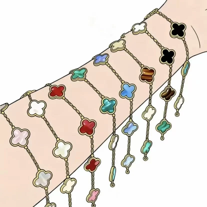 合金手链 镀K金 轻奢百搭四叶草五花手链高定CNC工艺