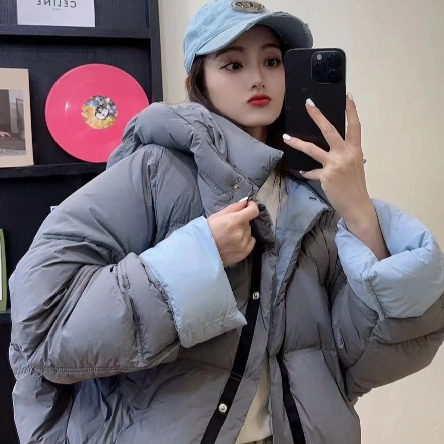 双面穿服饰时尚短款气质宽松百搭休闲韩版女士连帽网红加厚冬季