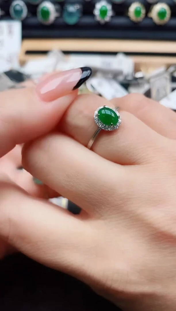 翡翠戒指银S925镶嵌60900