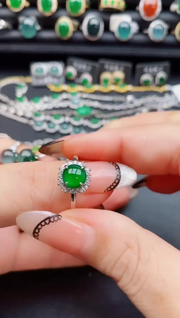 翡翠戒指银S925镶嵌50850