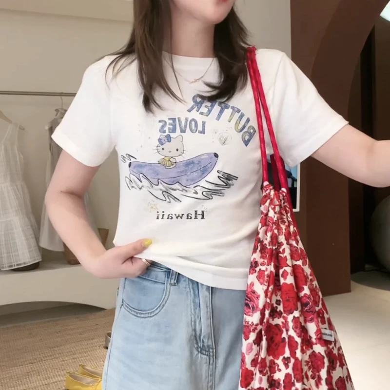 韩版宽松舒适圆领卡通印花短袖T恤百搭上衣LK2503043