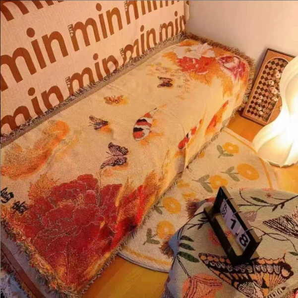 111年年有余 90*240 (±5cm) 轻奢棉麻流苏沙发巾床盖