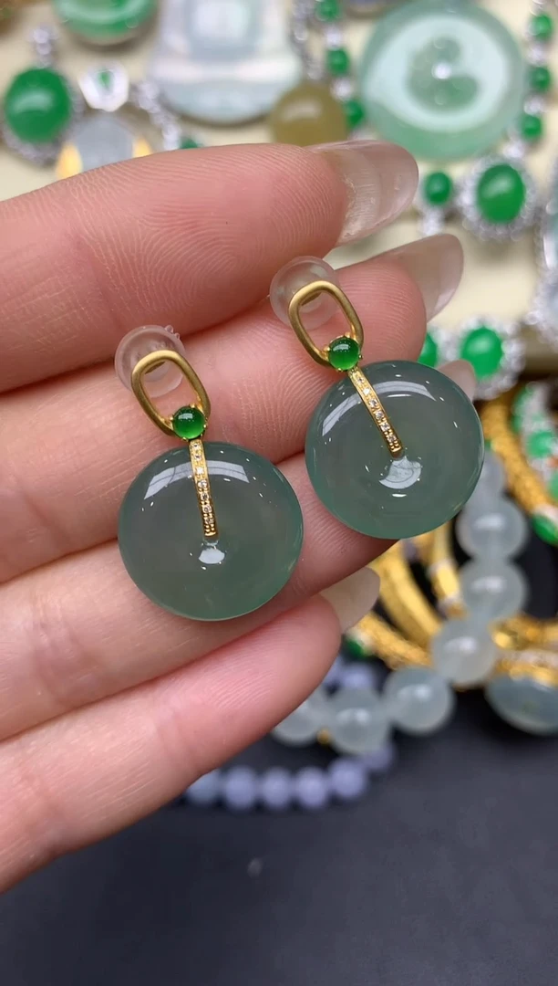 翡翠18K金镶嵌耳饰102-雪姐翡翠天天见