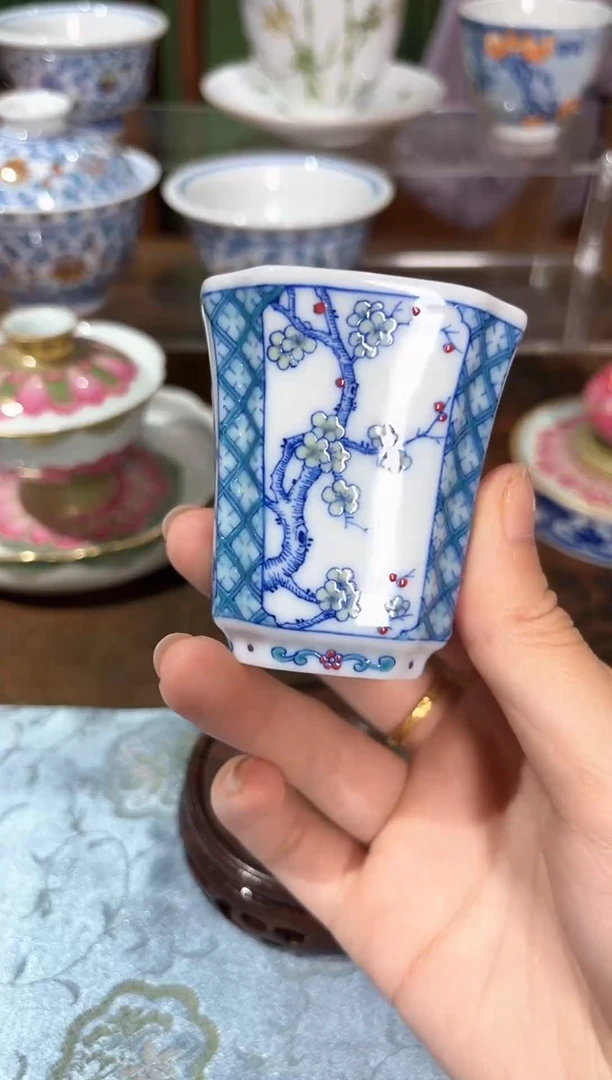 景德镇青花手绘四方杯