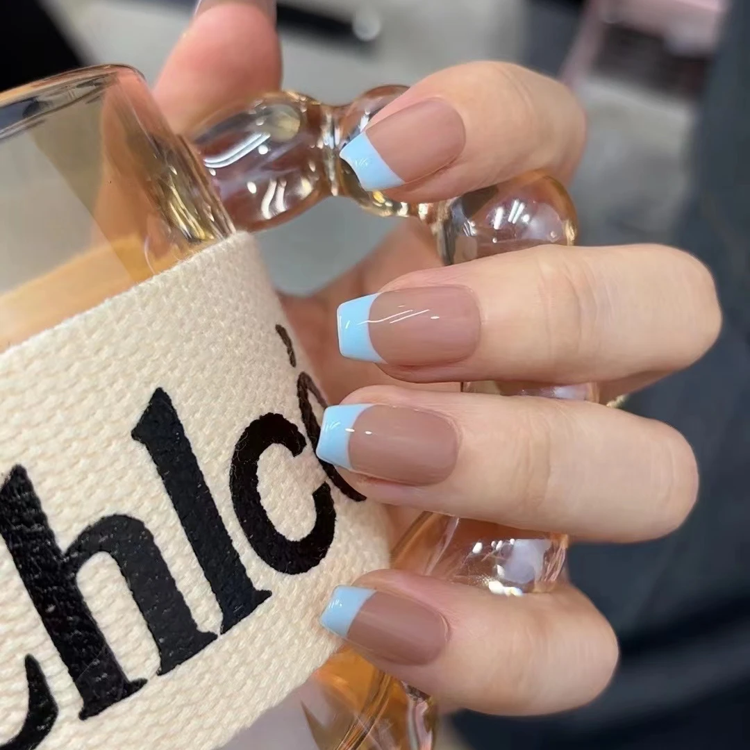 现货咕【蓝法式不带钻纯色】MAOMAO重工纯手工穿戴甲穿戴式